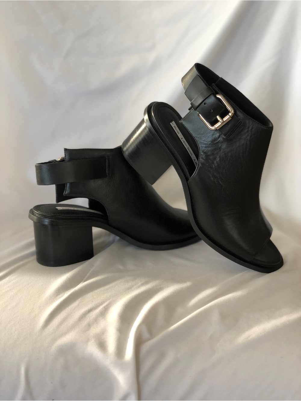 & Other Stories Black Leather Peep-Toe Slingback Block Heels